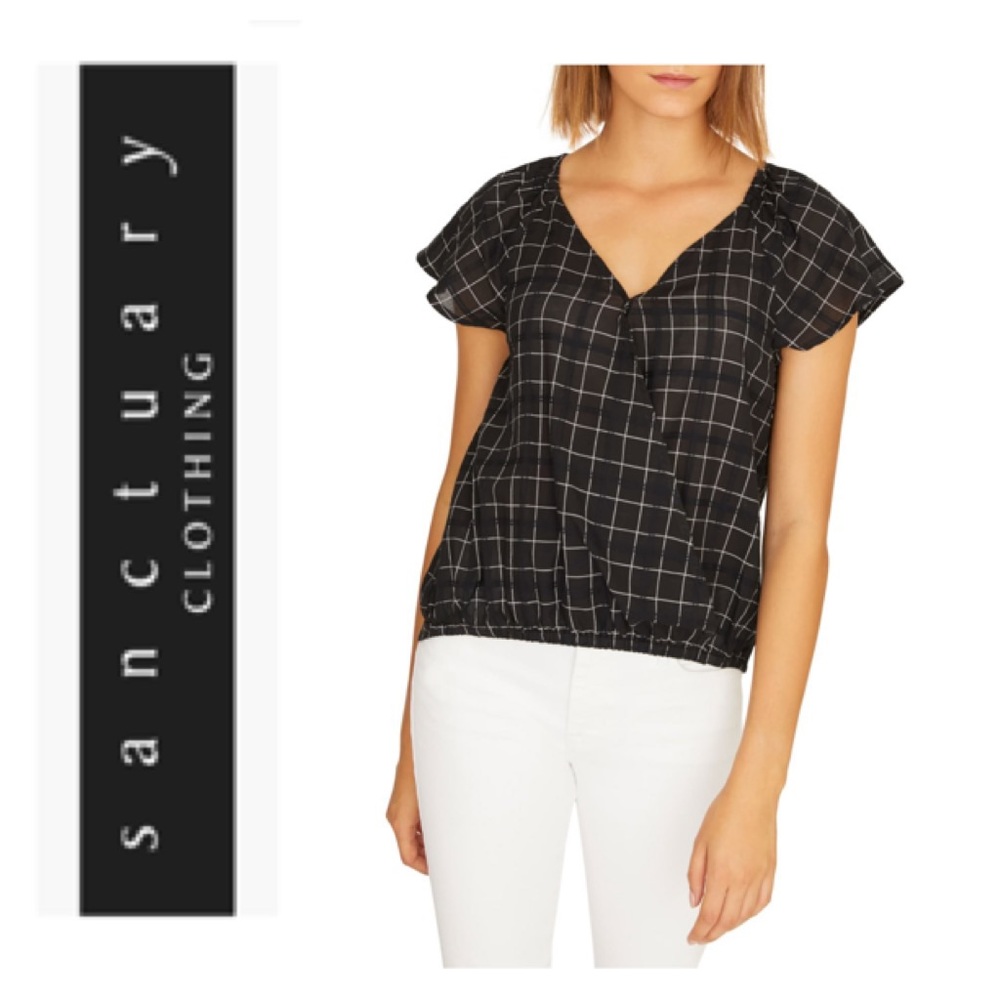 Sanctuary plaid “soirée” wrap top in black/white
